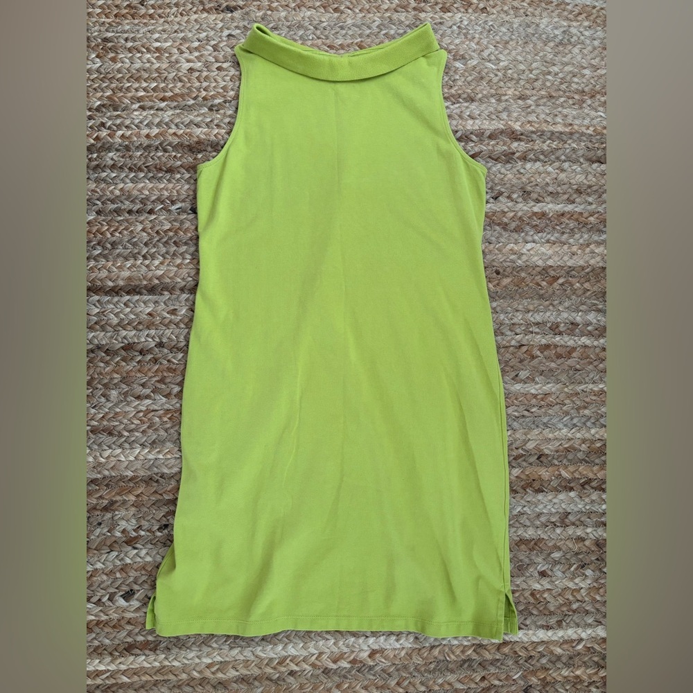Talbots Medium Petite Bright Green Collared Boat Neck Dress Preppy